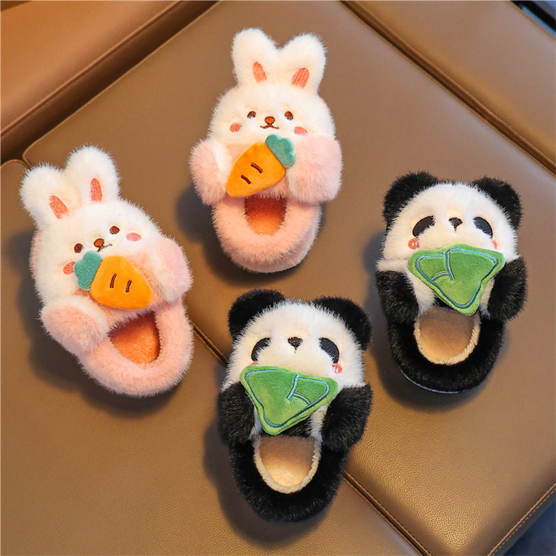 Zapatillas de algodón para niños de invierno antideslizantes de dibujos animados para niños pequeños y medianos calientes en casa bolsas de peluche de conejo y zapatos de algodón para bebés