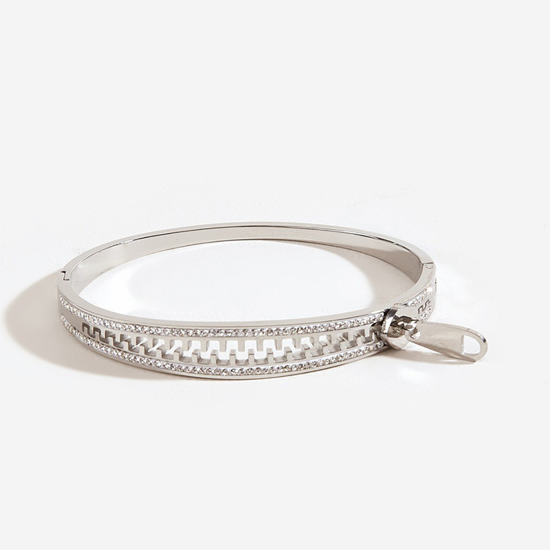Real Gold Plated Plating Material Zircon Inlay Material Bangle Classification PVD Coated Real Gold Plated Geometric Stainless Steel Simple Style Waterproof Non Tarnish Titanium Steel Bangle