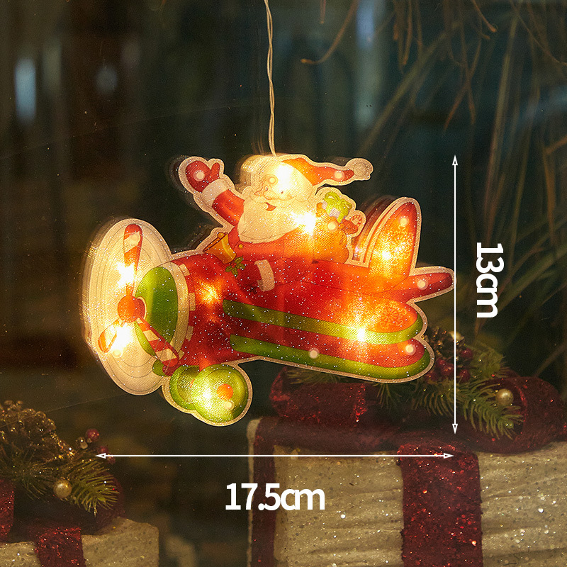 Luces de Navidad con Ventosa en Existencia de Fábrica, Decoración Navideña para Ventanas, Campanas, Colgantes de Papá Noel y Muñeco de Nieve, Luces LED