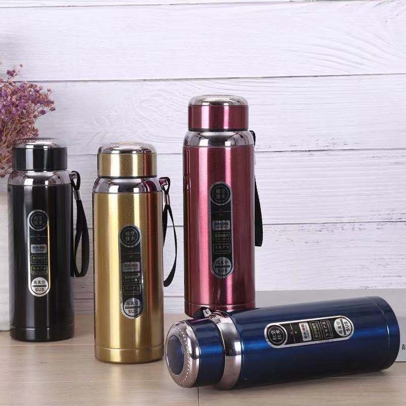 Taza térmica de acero inoxidable 304 de gran capacidad con asa correa portátil para deportes y camping