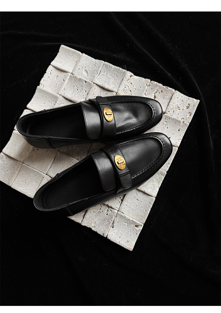 Giày loafer nữ da bò mũi sâu gót vuông thấp phong cách Anh Quốc — màu nâu chi tiết 13