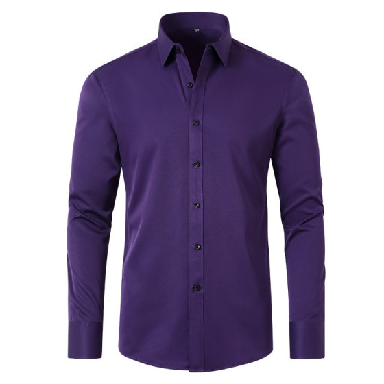Amazon eBay Cross-border Hot Stretch Long Sleeve Shirt Men's AliExpress Solid Color Four-sided Shirt Men's Shirt