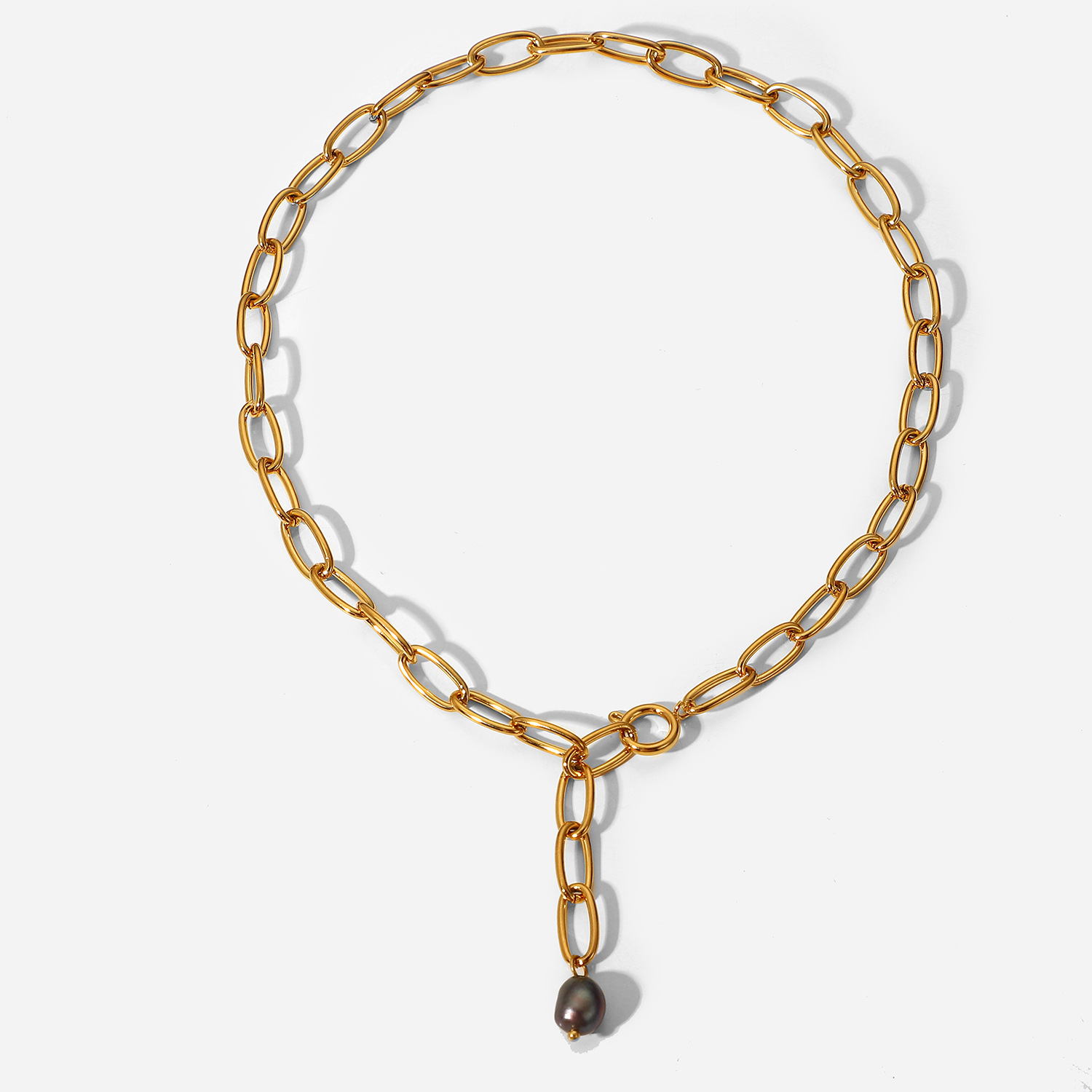 Collar De Acero Inoxidable De Oro 18k Colgante De Perla Negra De Moda display picture 5