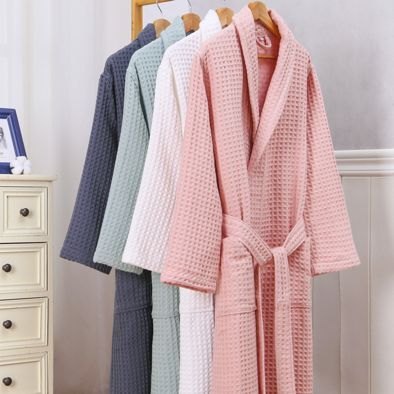 Hotel Pure Cotton Bathrobe Double Layer Waffle Bathrobe for Men and Women Thickened Bathrobe for Couple Pure Cotton Nightgown Long Towel Material Absorbent Hotel Pure Cotton Bathrobe Double Layer Waffle Bathrobe for Men and Women Thickened Bathrobe for Couple Pure Cotton Nightgown Long Towel Material Absorbent