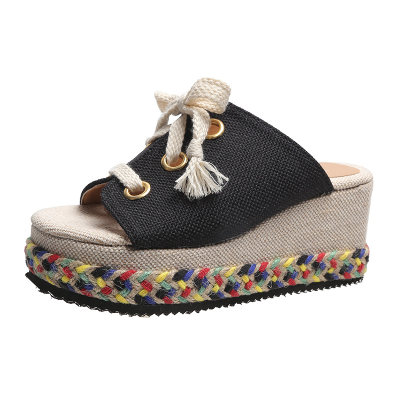 Sandali con zeppa intrecciati da donna color-block lacci_voghion.com