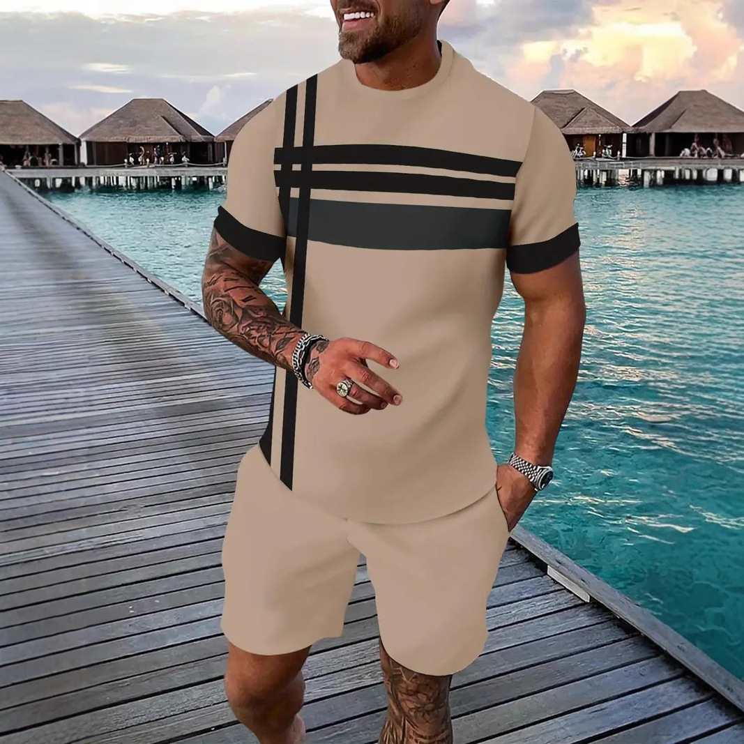 Zweiteiliges Sommer-Bekleidungsset für Herren: Locker sitzendes, dünnes Kurzarmhemd und Shorts in Übergröße (Mingshi)_voghion.com