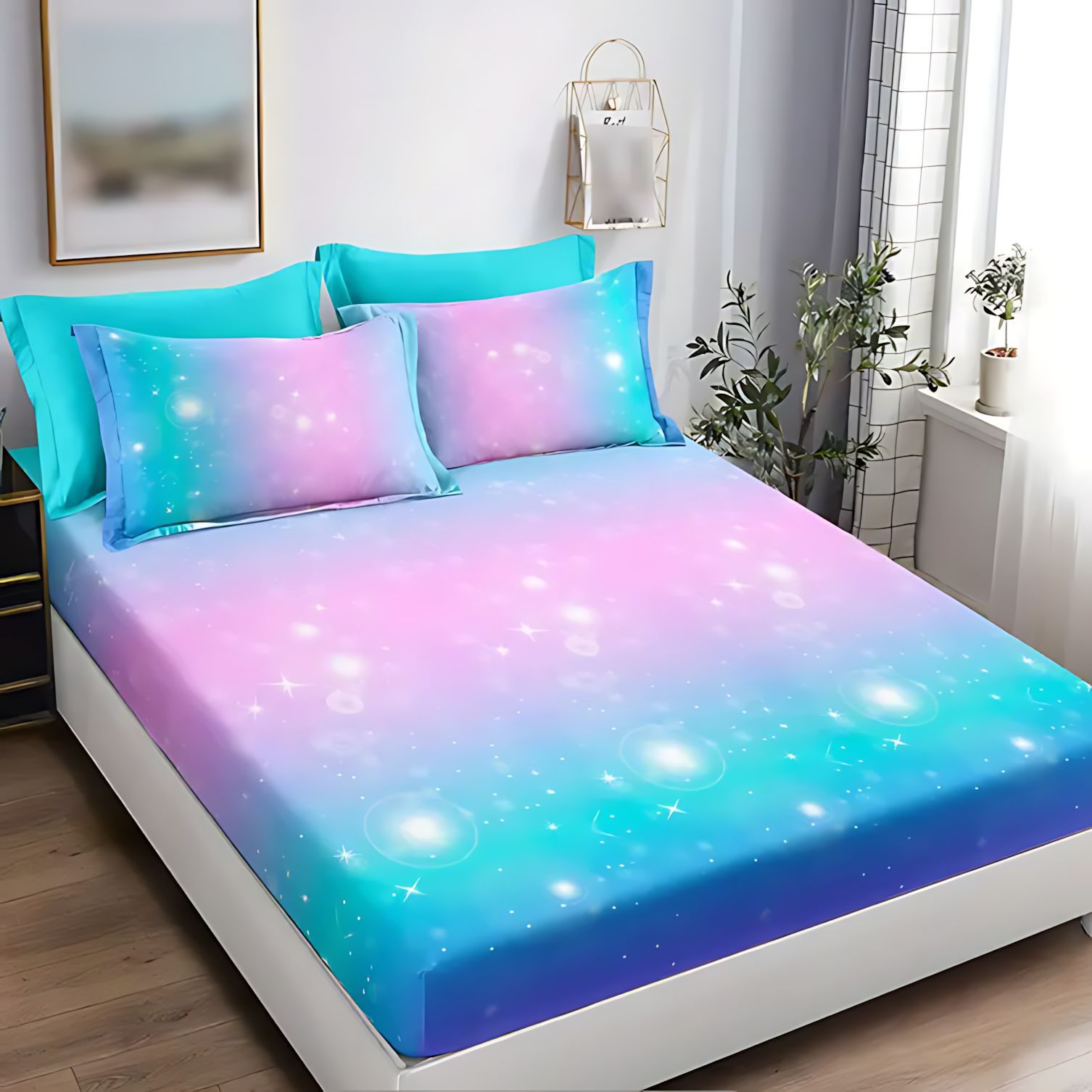 TEMU / JIT transfronterizo textil casero dulce arco iris flash gradiente 3D impresión digital cama kit de ropa de cama