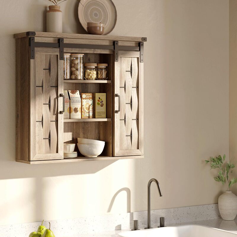 Family Bathroom Wall Cabinet Nongjiale Medicine Cabinet with Sliding Barn Door Adjustable Shelf Storage Wall Mounted Brown Family Bathroom Wall Cabinet Nongjiale Medicine Cabinet with Sliding Barn Door Adjustable Shelf Storage Wall Mounted Brown