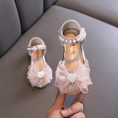 2024 Autumn New Girls Princess Girls Small, Medium and Large Children Pearl Princess Single Shoes Leather Shoes