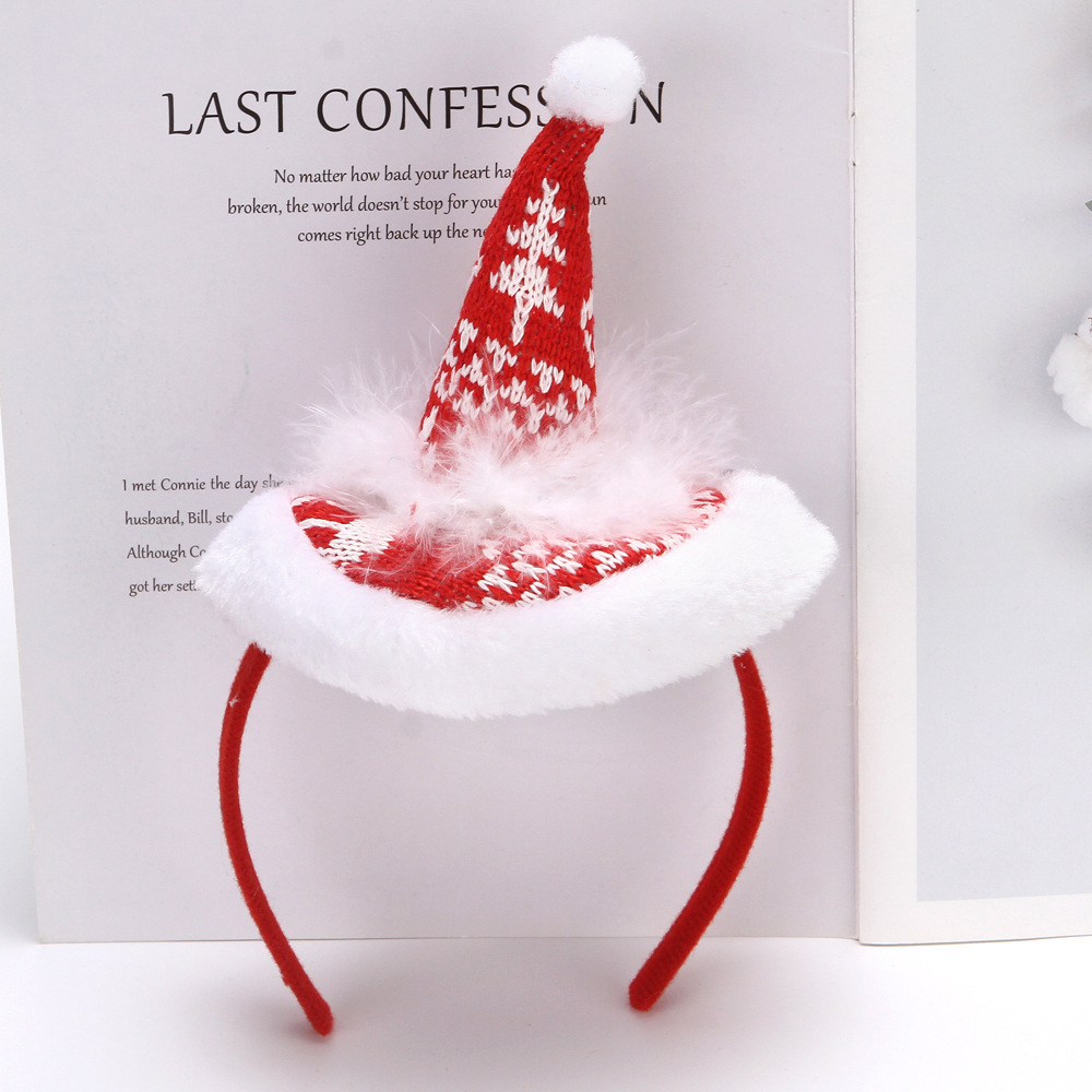 Weihnachten Weihnachtsmütze Stirnband Kanarienhut Haarschmuck Feder gestrickt Wollmütze Stirnband Weihnachten_voghion.com