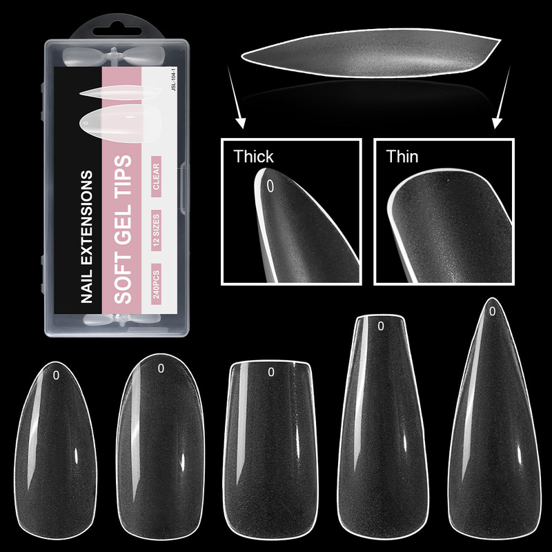 Nail art seamless nail piece non-engraved grinding T-shaped water drop almond scrub extension nail shop 240 pieces wholesale