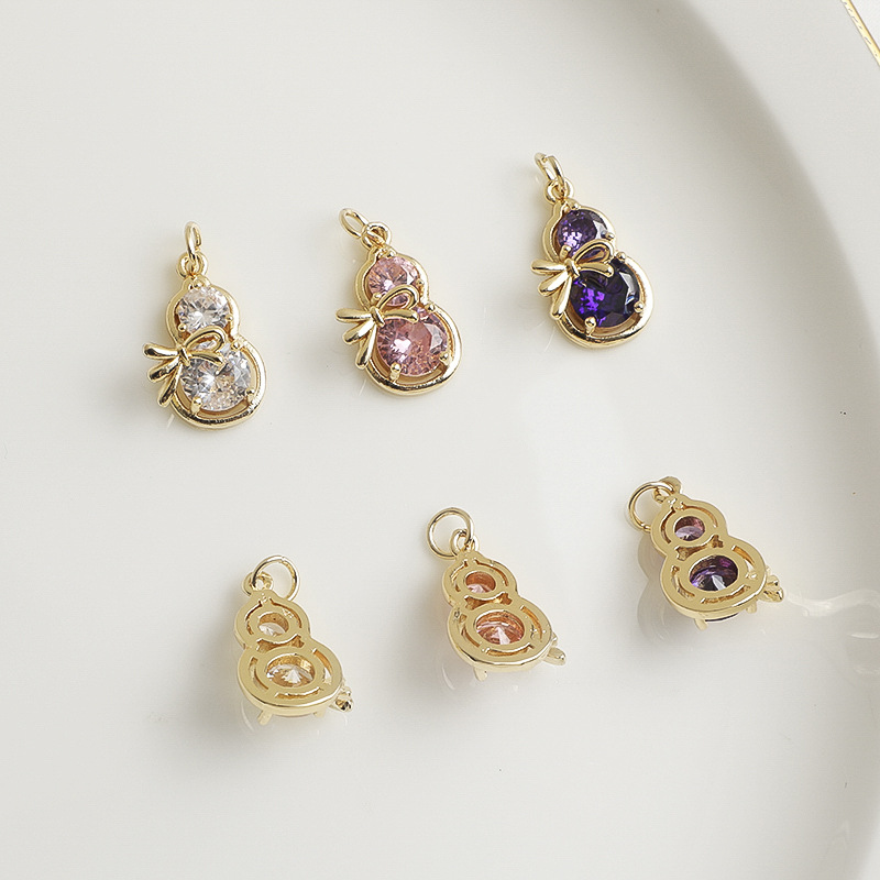 14K ゴールドフィルドカラーリジジルコンリボンひょうたんペンダントフールトランスファークリスタルネックレスペンダント diy アクセサリー