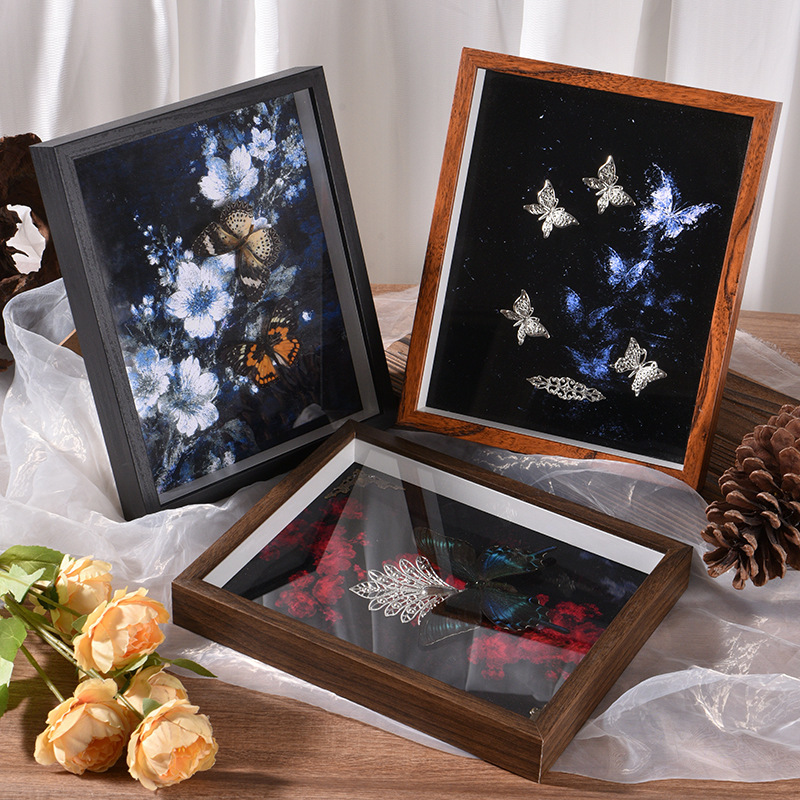 Retro hollow 2cm three-dimensional photo frame display stand, real glass butterfly specimen display box, DIY empty frame for crafts Retro hollow 2cm three-dimensional photo frame display stand, real glass butterfly specimen display box, DIY empty frame for crafts
