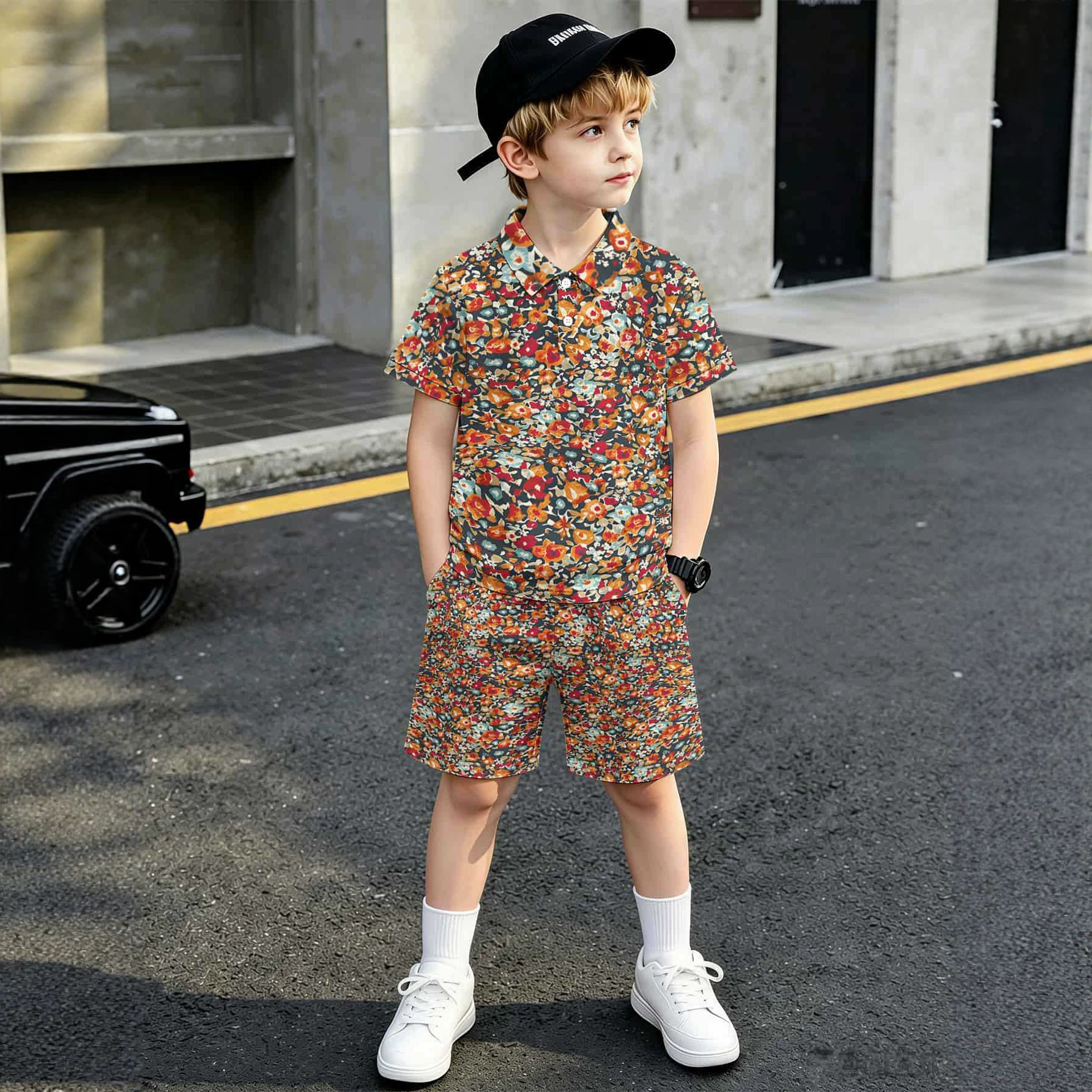 3D Printed Design Polo Shirt, Wholesale, New Product Hot Sale, Boys' T-Shirt And Shorts_voghion.com