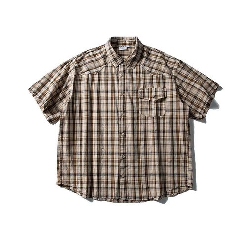 Japanese Retro Collar Check Casual Short-Sleeve Shirt for Men, Summer 2025 New Arrival Loose Collared Shirt Outerwear Open Cardigan