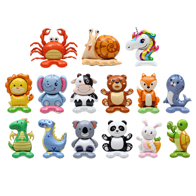 Decoración de fiesta Decoración Accesorios de fotografía globo de juguete 4D tridimensional de pie pequeño animal de dibujos animados forma globo de película de aluminio