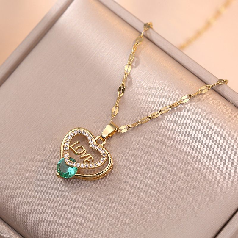 Daily, Date Occasion Titanium Steel Material Wholesale Jewelry Sweet Heart Shape Titanium Steel Diamond Pendant Necklace