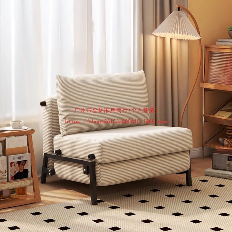 Corduroy Retro Fabric Small Apartment Sofa Folding Dual-Purpose Single Push-Pull Bed Living Room Study Balcony Sofa Bed