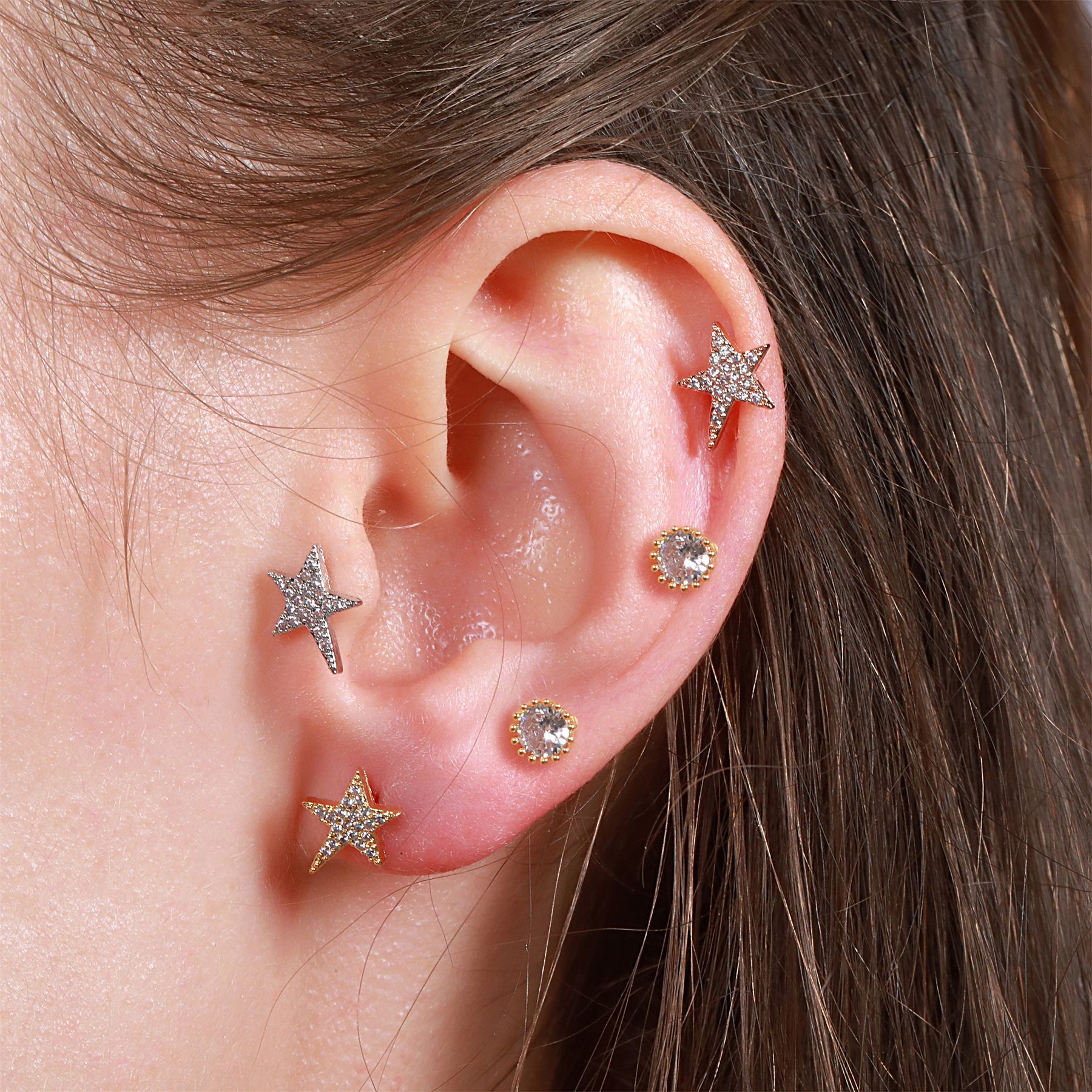 Devil's Eyes Five-pointed Star Spiral Copper Plated Gold Zircon Earrings display picture 6