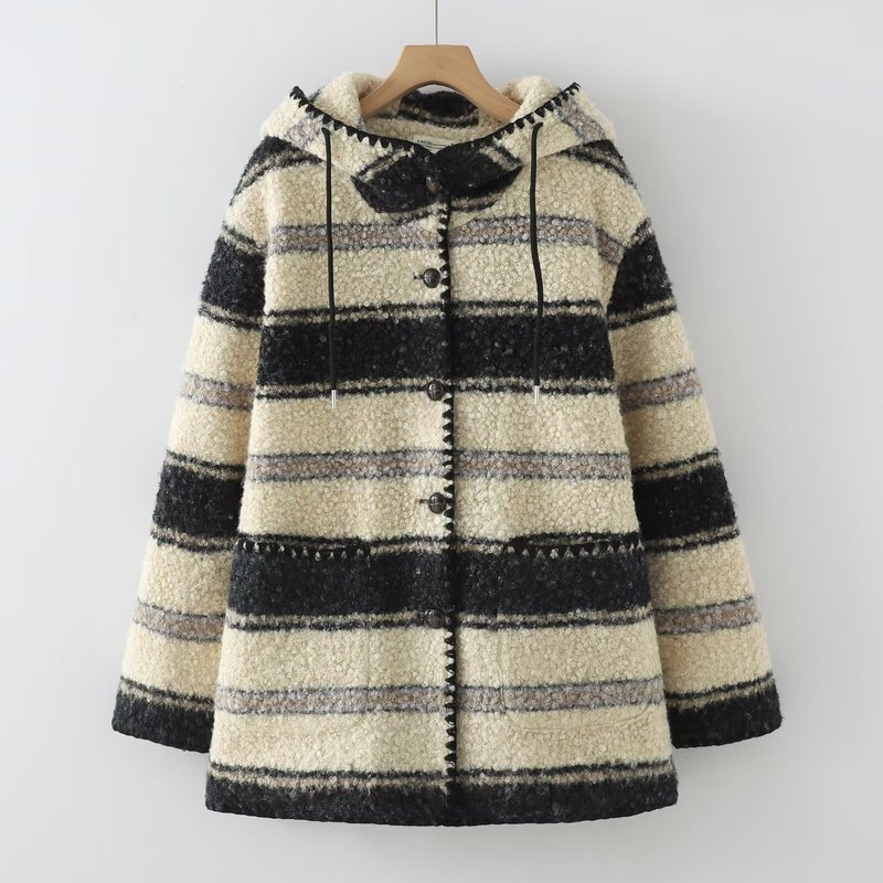 2025 Winter New Style Fluffy Shell Wool Mid-Length Hooded Cardigan Wool Coat for Women Wholesale