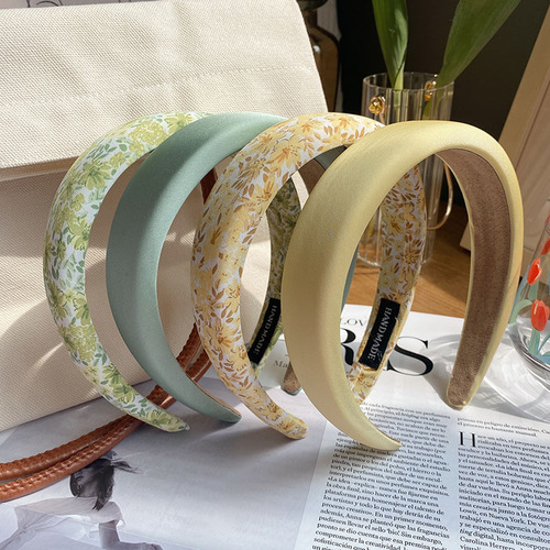 Korean summer new style high skull wide-brimmed headband floral sponge hair cave cream satin hairpin face wash headwear