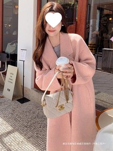 Pink Double-sided Woolen Coat Women's Mid-length 2024 Autumn and Winter New Korean Knee-length Woolen Coat for Petite