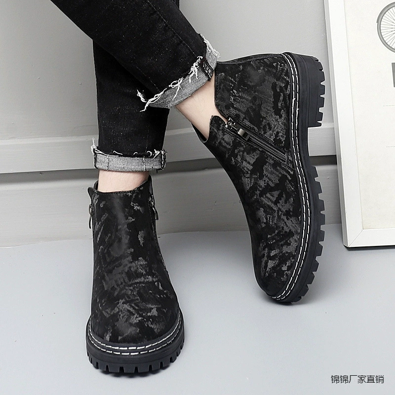 Челси Мартин сапоги мужские зимние бархатные теплые хлопчатобумажные туфли кожаные молнии повседневные кожаные туфли без шнурков короткие сапоги парчи