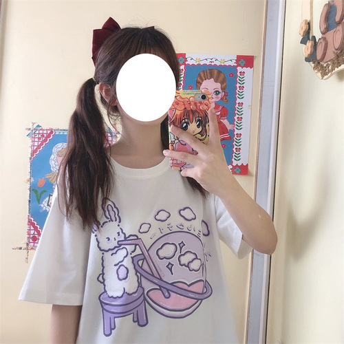 Second-dimensional Japanese-style sweet loose-fit short-sleeve T-shirt for female students—soft-girl JK uniform top, Instagram-worthy.