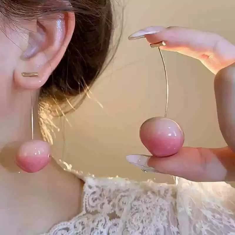 新款小清新水蜜桃樱桃树叶耳环甜美少女心耳线可爱高级感耳饰批发