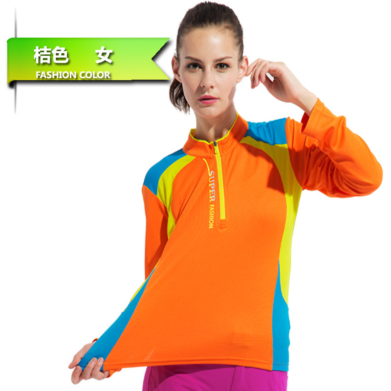 Primavera y verano, camisetas de manga larga para hombres, nuevos trajes de montaña al aire libre, camisetas deportivas de cuello vertical, camisetas de mujer de color cruzado image 4