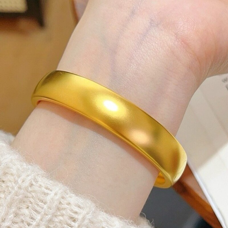 Gold-Colored Bracelet with Wide Matte Surface, Similar to Those Sold in Gold Stores, Traditional Style, Women's Jewelry Wholesale, Exaggerated Design