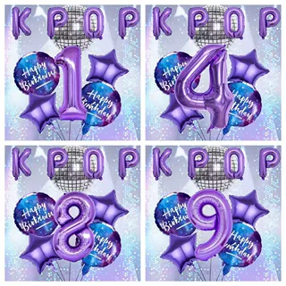 紫色KPOP主题生日派对铝膜气球套装数字3装饰布置儿童场景拍照