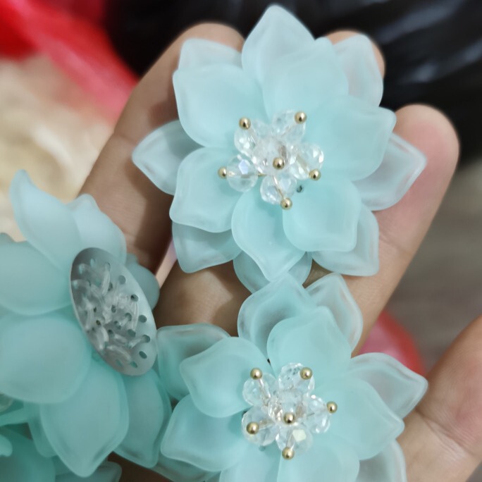 Transparent Glass Flower Center Frosted Petals Vintage Hairpin Lotus Hand-Sewn Lotus Flower S0022 Lotus