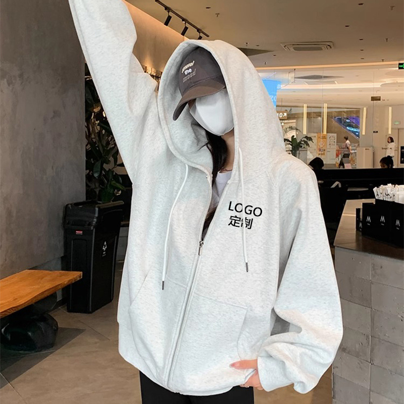 拉链卫衣定制印字刺绣logo春秋季连帽开衫文化衫潮工作服外套宽松