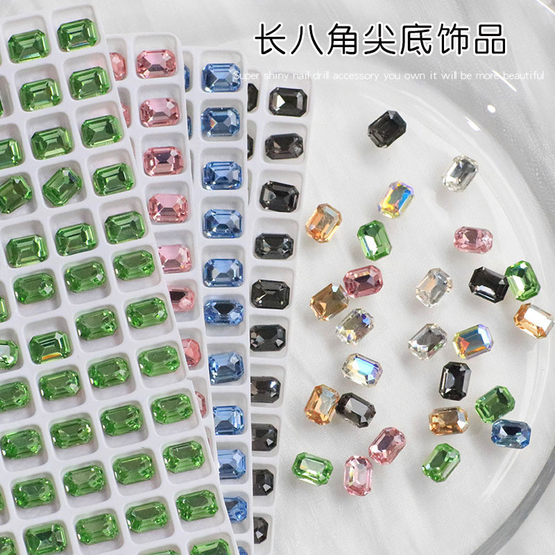 Popular Rectangular Octagonal Pointed Base Special-shaped Manicure Diamond Rock Sugar Super Flash Crystal Glass Transparent Colorful Nail Accessories Popular Rectangular Octagonal Pointed Base Special-shaped Manicure Diamond Rock Sugar Super Flash Crystal Glass Transparent Colorful Nail Accessories
