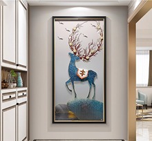 客厅入户玄关装饰画现代简约实物麋鹿立体画走廊壁画3d手工高档画