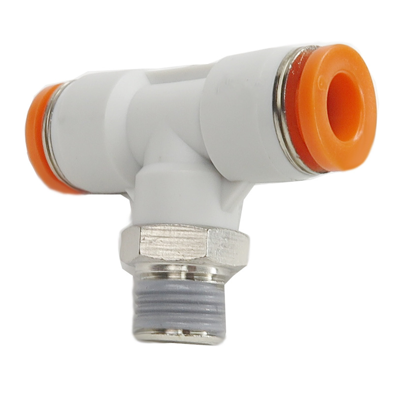 气动快速插接头T型三通正螺纹PB4-M5/6-01/8-02/10-03白色12-04