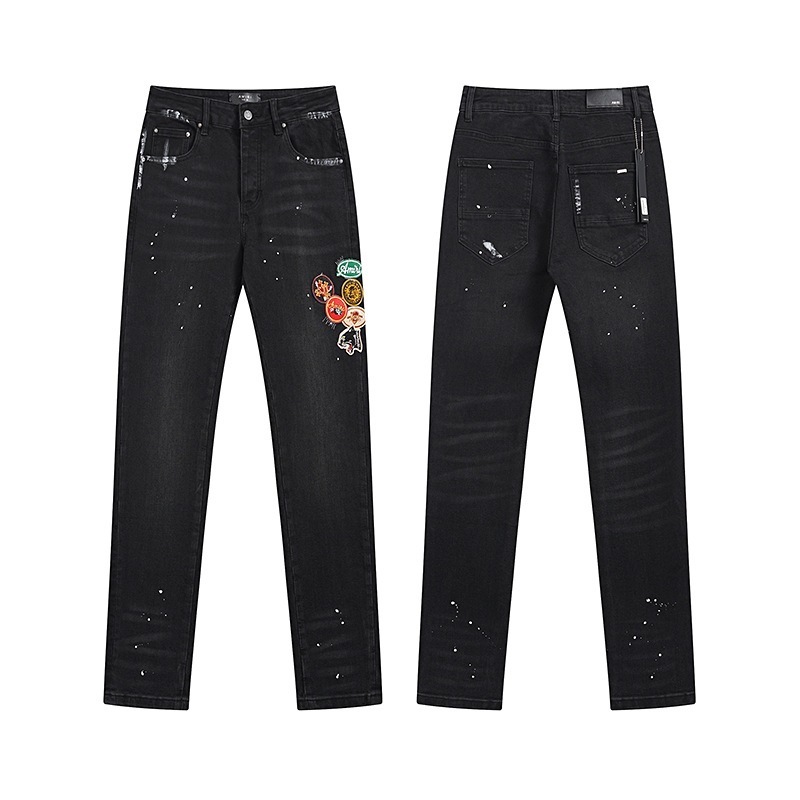 Ksubi トレンディなパープル新 AM スプラッシュインクプリントハイストリートレトロリッピングカジュアルメンズとレディーススリムジーンズ|undefined