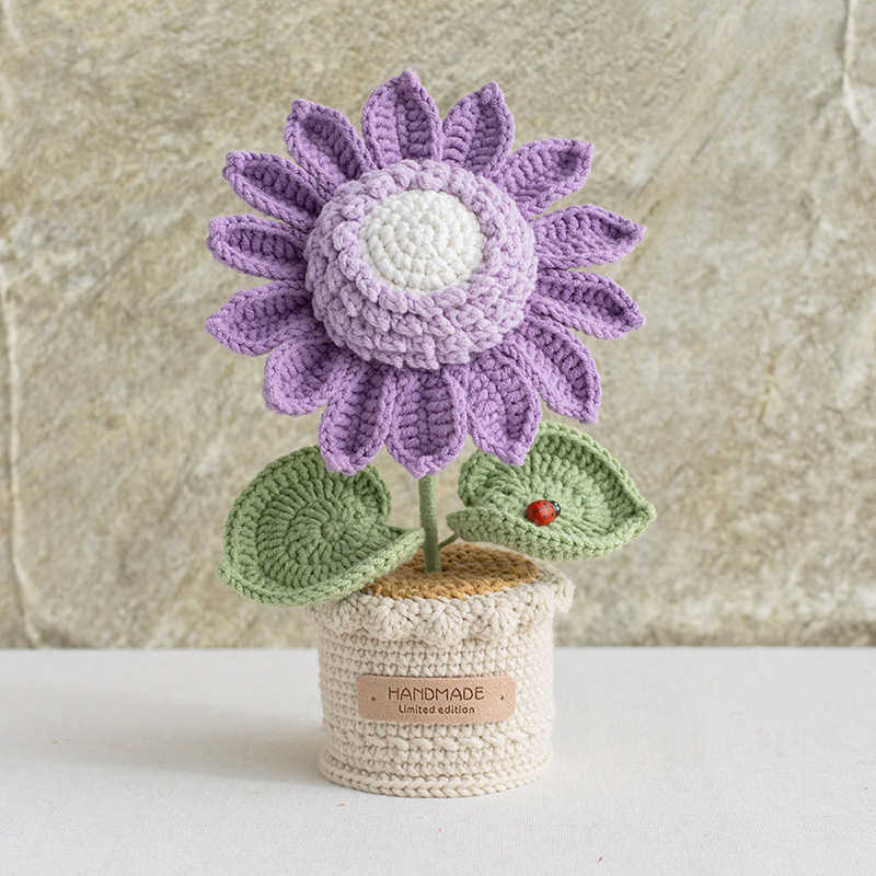 Producto terminado, tejido de ganchillo a mano transfronterizo, planta de girasol en maceta, flor artificial, decoración de flor eterna, regalo del día del maestro, planta en maceta image 4