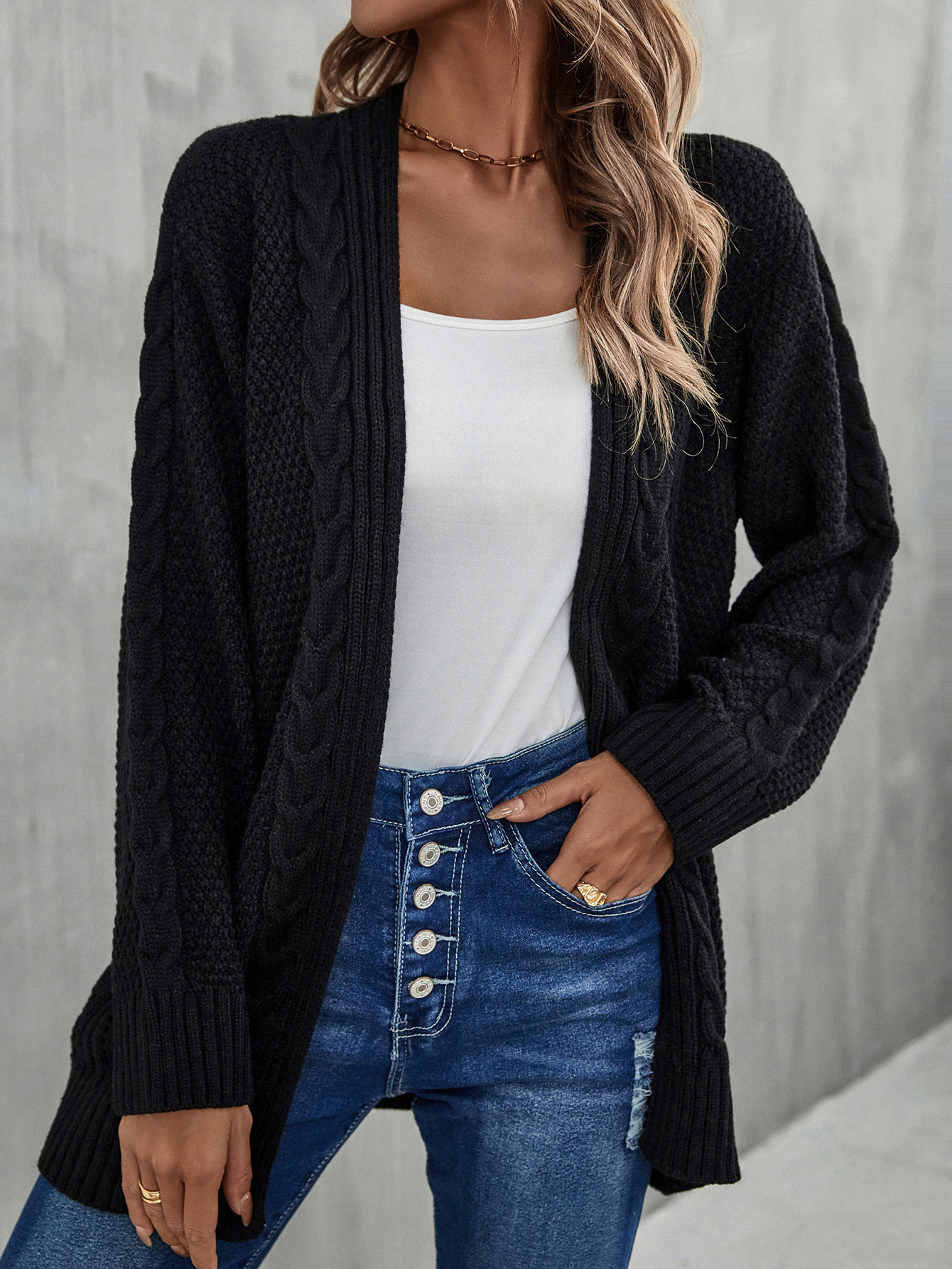 Women's large size women's cardigan irregular knit sweater hollowed out sweater coat_voghion.com