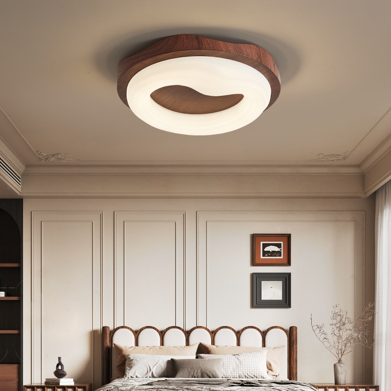 Lámpara de techo de bola de burbuja simple de estilo crema medieval, color nogal, habitación de los niños, dormitorio, protección ocular, lámpara de techo de espectro completo