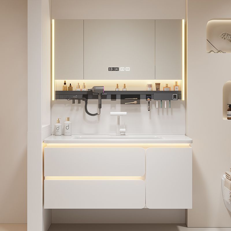 Cream Bathroom Cabinet Smart Ceramic Integrated Wash Basin Combination Simple Bathroom Solid Wood Wash Basin