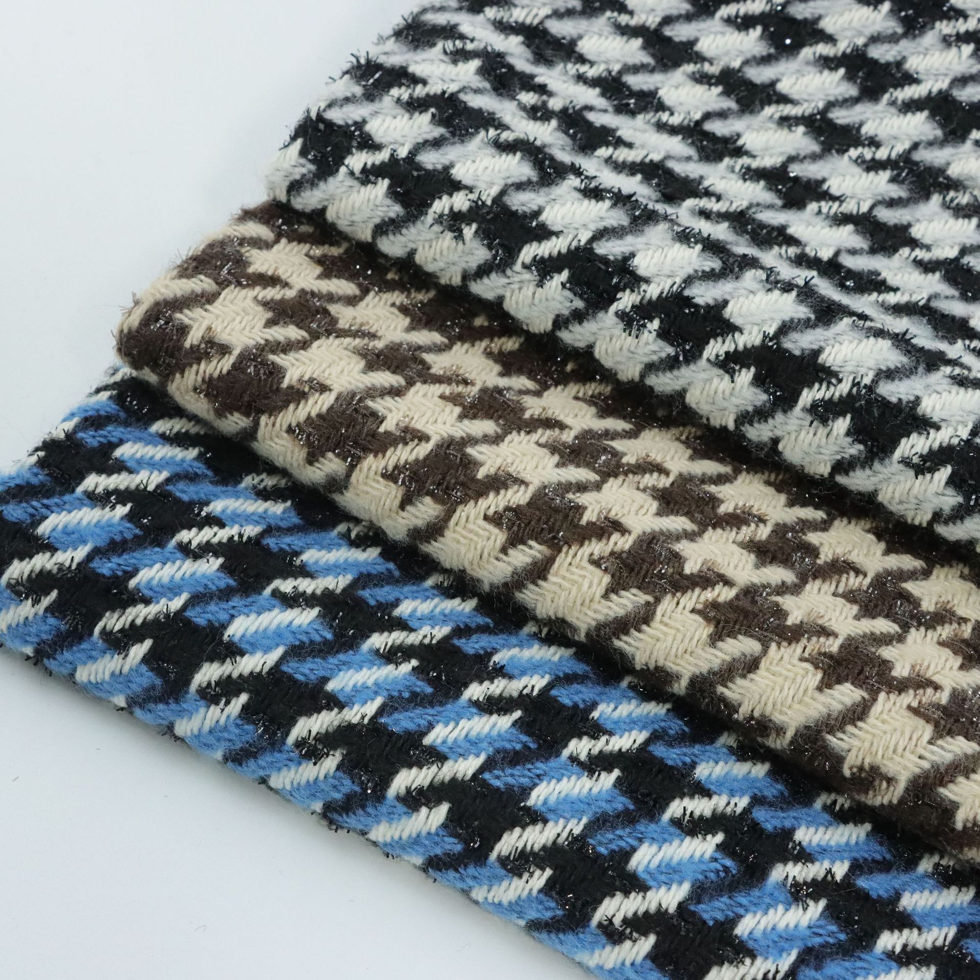 粗纺千鸟格呢绒毛呢，磨毛格子，羊毛色织千鸟格，色织格子，化纤