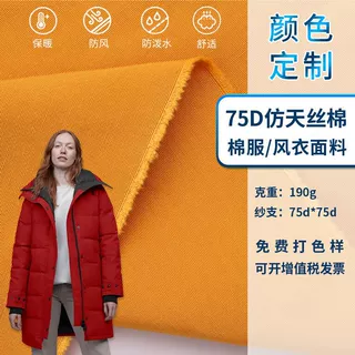 定制 75d涤纱仿棉羽绒服面料 加密涤纶防泼水布料 棉衣风衣布料