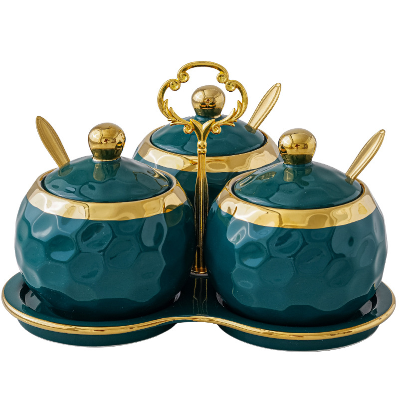 Caja de condimento de cerámica nórdico hogar condimento tarro botella sal azúcar condimento tarro cocina suministros combinación traje condimento tarro