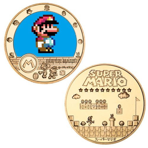 Super Mario commemorative coins Mario animation peripheral commemorative coins gold-plated die-cast badge gifts