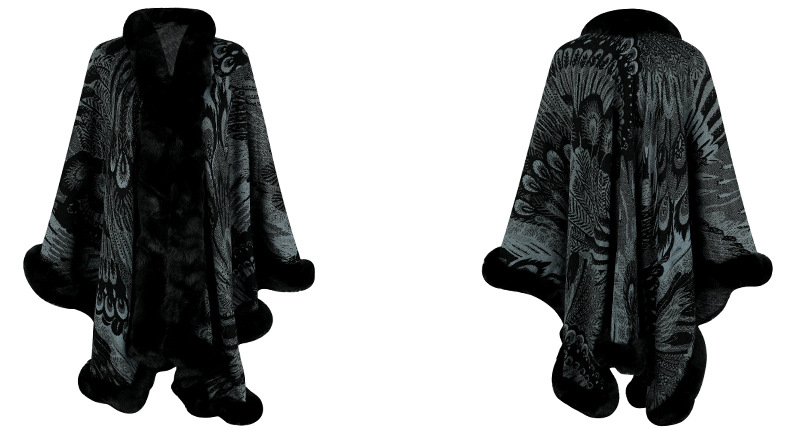Women's thickened thermal shawl with peacock flower knitted cape_voghion.com