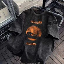 短袖外贸情侣装做旧欧美衣服夏季水洗恤潮牌上复古半袖tinseBay男