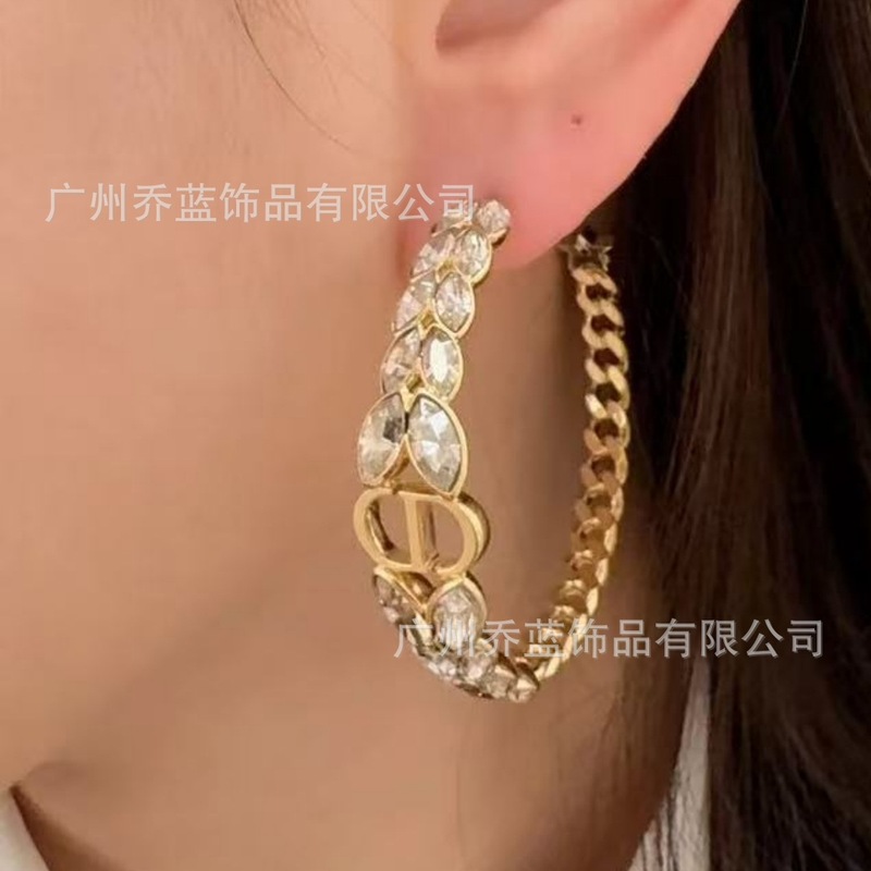 高版对版迪家字母CD麦穗马眼钻圆圈耳钉女时尚OL耳饰女批发代发|undefined
