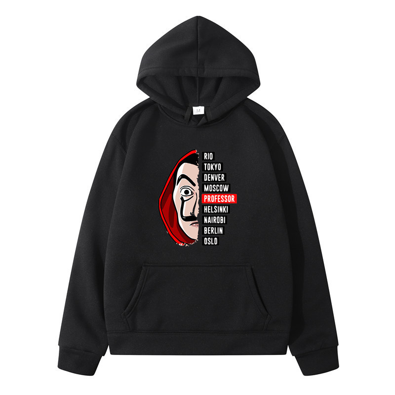 Wish Amazon nueva serie de televisión española la casa de papel impreso con capucha suéter hombres y mujeres de moda